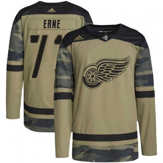 Adam Erne Detroit Red Wings Men's Adidas Authentic Camo Military Appreciation Practice Jersey