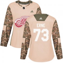 Adam Erne Detroit Red Wings Women's Adidas Authentic Camo Veterans Day Practice Jersey