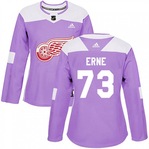 Adam Erne Detroit Red Wings Women's Adidas Authentic Purple Hockey Fights Cancer Practice Jersey