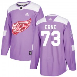 Adam Erne Detroit Red Wings Youth Adidas Authentic Purple Hockey Fights Cancer Practice Jersey