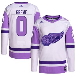 Albin Grewe Detroit Red Wings Men's Adidas Authentic White/Purple Hockey Fights Cancer Primegreen Jersey
