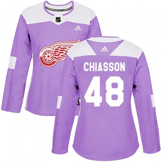 Alex Chiasson Detroit Red Wings Women's Adidas Authentic Purple Hockey Fights Cancer Practice Jersey