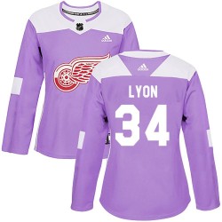 Alex Lyon Detroit Red Wings Women's Adidas Authentic Purple Hockey Fights Cancer Practice Jersey