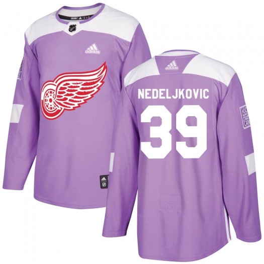 Alex Nedeljkovic Detroit Red Wings Men's Adidas Authentic Purple Hockey Fights Cancer Practice Jersey