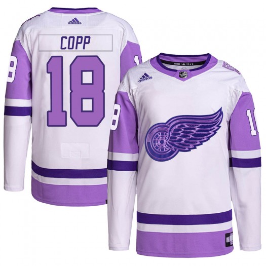 Andrew Copp Detroit Red Wings Men's Adidas Authentic White/Purple Hockey Fights Cancer Primegreen Jersey