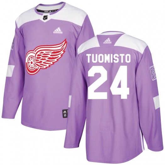 Antti Tuomisto Detroit Red Wings Men's Adidas Authentic Purple Hockey Fights Cancer Practice Jersey
