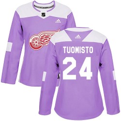 Antti Tuomisto Detroit Red Wings Women's Adidas Authentic Purple Hockey Fights Cancer Practice Jersey