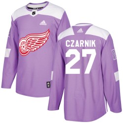 Austin Czarnik Detroit Red Wings Men's Adidas Authentic Purple Hockey Fights Cancer Practice Jersey
