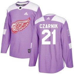 Austin Czarnik Detroit Red Wings Men's Adidas Authentic Purple Hockey Fights Cancer Practice Jersey