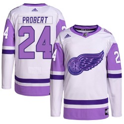 Bob Probert Detroit Red Wings Men's Adidas Authentic White/Purple Hockey Fights Cancer Primegreen Jersey