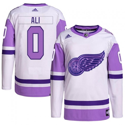 Brennan Ali Detroit Red Wings Men's Adidas Authentic White/Purple Hockey Fights Cancer Primegreen Jersey