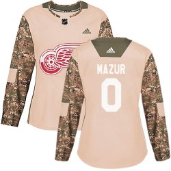 Carter Mazur Detroit Red Wings Women's Adidas Authentic Camo Veterans Day Practice Jersey