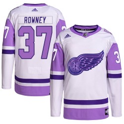 Carter Rowney Detroit Red Wings Men's Adidas Authentic White/Purple Hockey Fights Cancer Primegreen Jersey