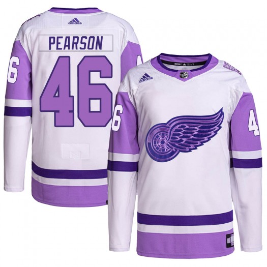 Chase Pearson Detroit Red Wings Men's Adidas Authentic White/Purple Hockey Fights Cancer Primegreen Jersey