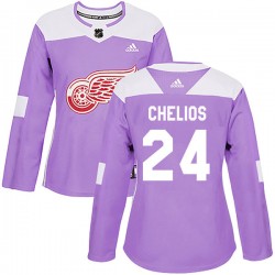 Chris Chelios Detroit Red Wings Women's Adidas Authentic Purple Hockey Fights Cancer Practice Jersey