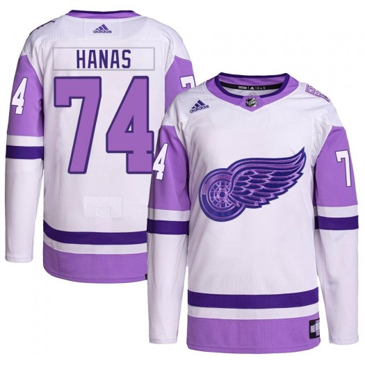 Cross Hanas Detroit Red Wings Men's Adidas Authentic White/Purple Hockey Fights Cancer Primegreen Jersey