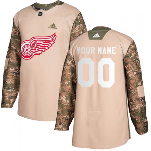 Custom Detroit Red Wings Youth Adidas Authentic Camo Veterans Day Practice Jersey