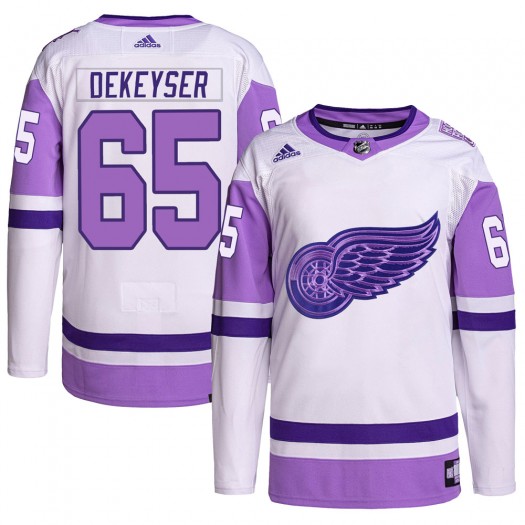 Danny DeKeyser Detroit Red Wings Youth Adidas Authentic White/Purple Hockey Fights Cancer Primegreen Jersey