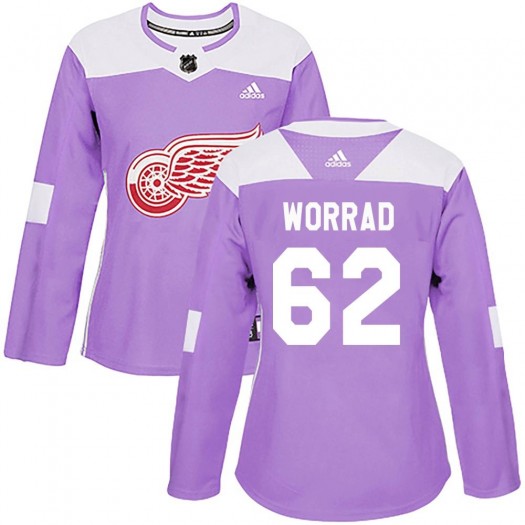 Drew Worrad Detroit Red Wings Women's Adidas Authentic Purple Hockey Fights Cancer Practice Jersey