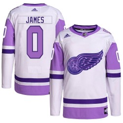 Dylan James Detroit Red Wings Men's Adidas Authentic White/Purple Hockey Fights Cancer Primegreen Jersey