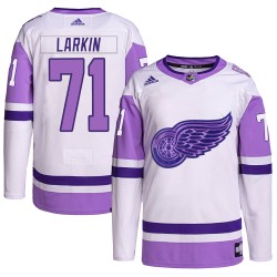 Dylan Larkin Detroit Red Wings Men's Adidas Authentic White/Purple Hockey Fights Cancer Primegreen Jersey