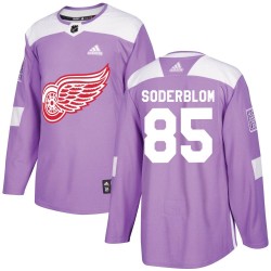 Elmer Soderblom Detroit Red Wings Men's Adidas Authentic Purple Hockey Fights Cancer Practice Jersey