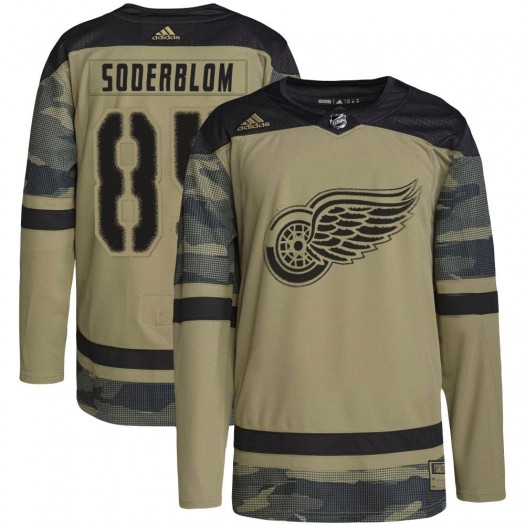 Elmer Soderblom Detroit Red Wings Youth Adidas Authentic Camo Military Appreciation Practice Jersey
