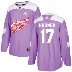 Filip Hronek Detroit Red Wings Men's Adidas Authentic Purple Hockey Fights Cancer Practice Jersey