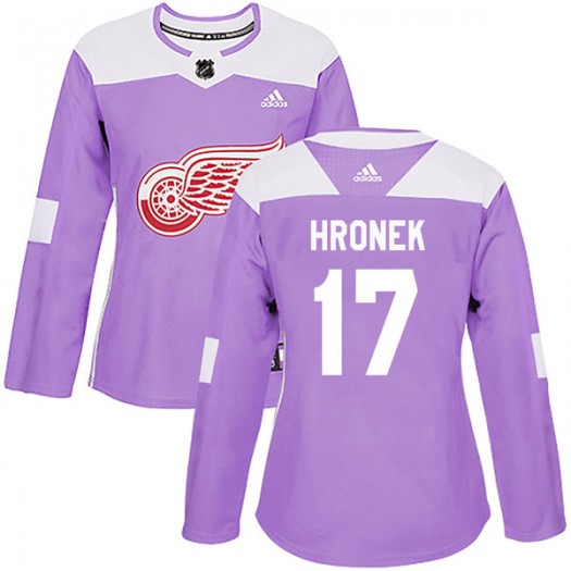 Filip Hronek Detroit Red Wings Women's Adidas Authentic Purple Hockey Fights Cancer Practice Jersey