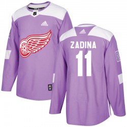 Filip Zadina Detroit Red Wings Men's Adidas Authentic Purple Hockey Fights Cancer Practice Jersey
