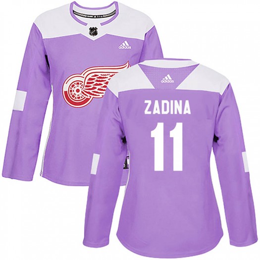 Filip Zadina Detroit Red Wings Women's Adidas Authentic Purple Hockey Fights Cancer Practice Jersey
