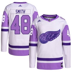 Givani Smith Detroit Red Wings Men's Adidas Authentic White/Purple Hockey Fights Cancer Primegreen Jersey