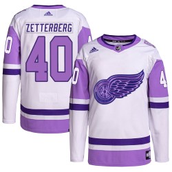 Henrik Zetterberg Detroit Red Wings Youth Adidas Authentic White/Purple Hockey Fights Cancer Primegreen Jersey