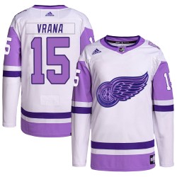 Jakub Vrana Detroit Red Wings Men's Adidas Authentic White/Purple Hockey Fights Cancer Primegreen Jersey