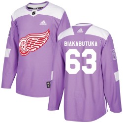 Jeremie Biakabutuka Detroit Red Wings Men's Adidas Authentic Purple Hockey Fights Cancer Practice Jersey