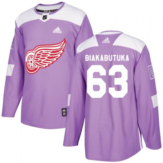 Jeremie Biakabutuka Detroit Red Wings Men's Adidas Authentic Purple Hockey Fights Cancer Practice Jersey