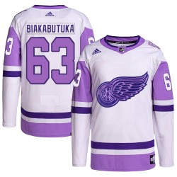 Jeremie Biakabutuka Detroit Red Wings Men's Adidas Authentic White/Purple Hockey Fights Cancer Primegreen Jersey