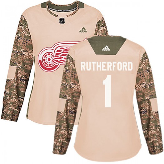 Jim Rutherford Detroit Red Wings Women's Adidas Authentic Camo Veterans Day Practice Jersey