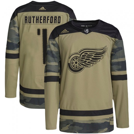Jim Rutherford Detroit Red Wings Youth Adidas Authentic Camo Military Appreciation Practice Jersey
