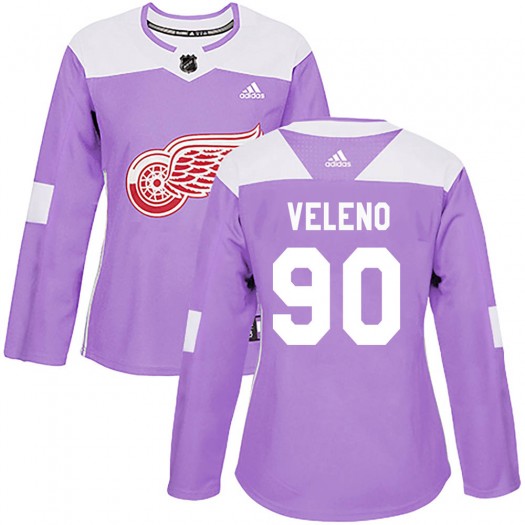 Joe Veleno Detroit Red Wings Women's Adidas Authentic Purple Hockey Fights Cancer Practice Jersey