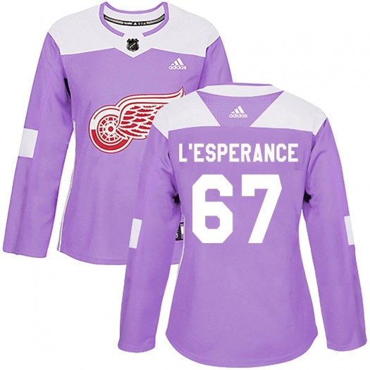 Joel L'Esperance Detroit Red Wings Women's Adidas Authentic Purple Hockey Fights Cancer Practice Jersey