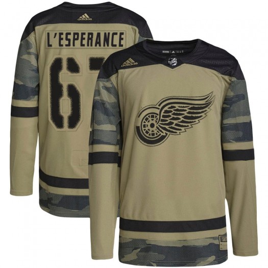Joel L'Esperance Detroit Red Wings Youth Adidas Authentic Camo Military Appreciation Practice Jersey