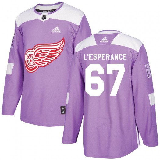Joel L'Esperance Detroit Red Wings Youth Adidas Authentic Purple Hockey Fights Cancer Practice Jersey