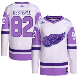 Jordan Oesterle Detroit Red Wings Men's Adidas Authentic White/Purple Hockey Fights Cancer Primegreen Jersey