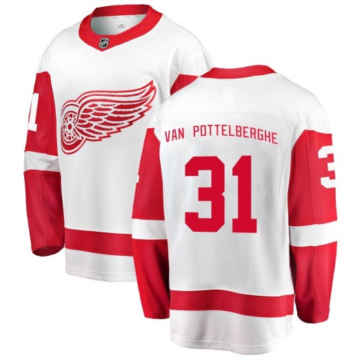 Joren Van Pottelberghe Detroit Red Wings Men's Fanatics Branded White Breakaway Away Jersey