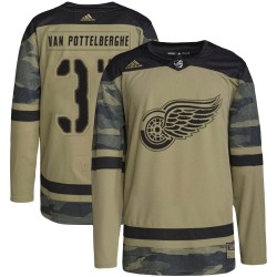 Joren Van Pottelberghe Detroit Red Wings Youth Adidas Authentic Camo Military Appreciation Practice Jersey