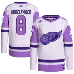 Justin Abdelkader Detroit Red Wings Men's Adidas Authentic White/Purple Hockey Fights Cancer Primegreen Jersey