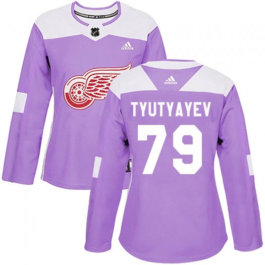 Kirill Tyutyayev Detroit Red Wings Women's Adidas Authentic Purple Hockey Fights Cancer Practice Jersey