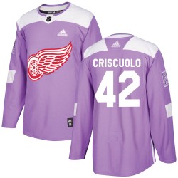 Kyle Criscuolo Detroit Red Wings Men's Adidas Authentic Purple Hockey Fights Cancer Practice Jersey
