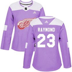 Lucas Raymond Detroit Red Wings Women's Adidas Authentic Purple Hockey Fights Cancer Practice Jersey